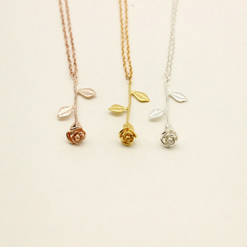 Rose Gold Silver Flower Pendant Necklace - Picture 2 of 8